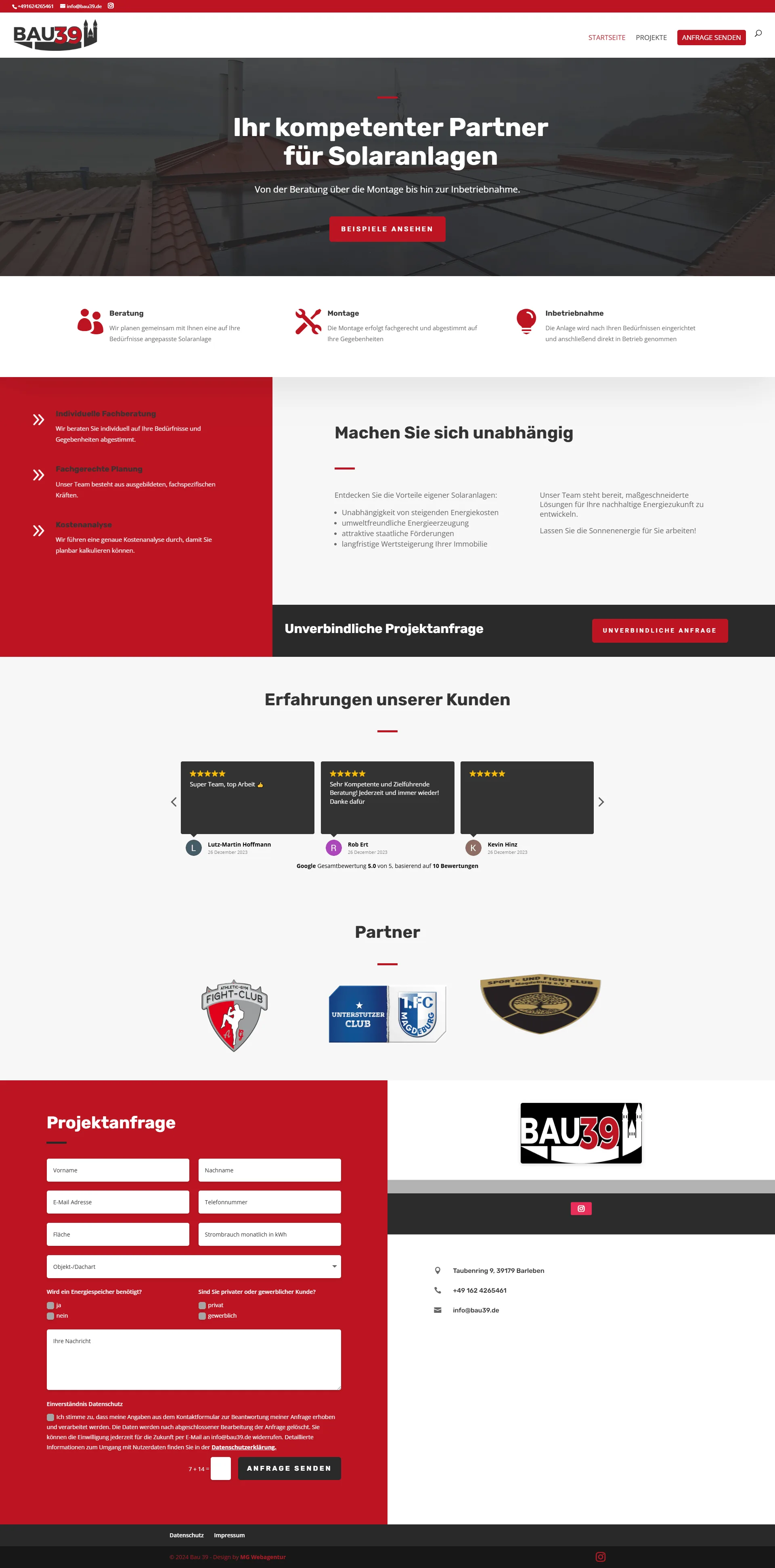 Kundenreferenz Bau39 Screenshot Homepage der Kundenreferenz Bau39